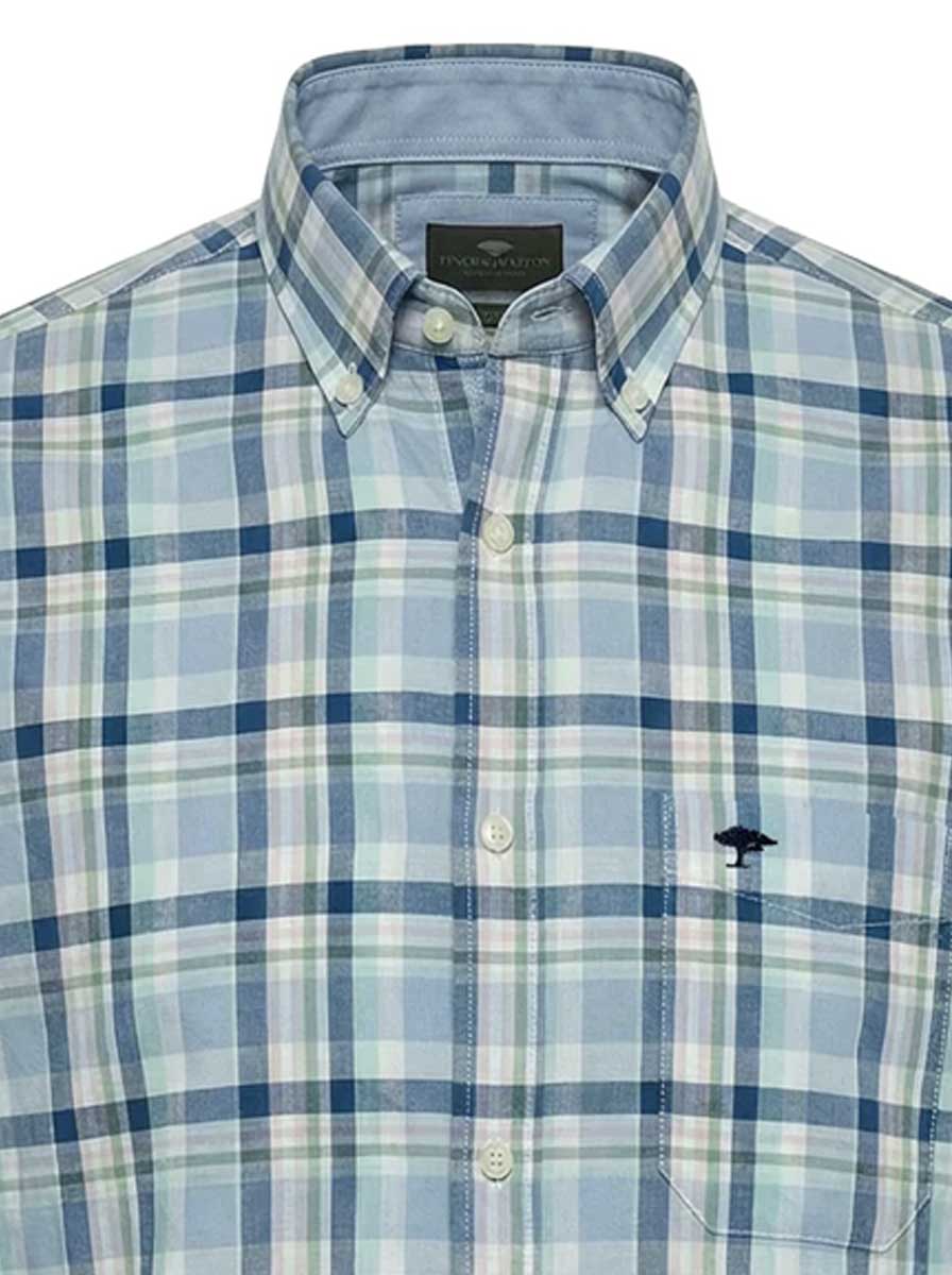 Fynch Hatton Shirts Fynch Hatton - Check Cotton Long Sleeve Mint Shirt