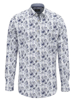 Fynch Hatton Shirts Fynch Hatton - Floral Print Cotton Long Sleeve Crystal Blue Shirt