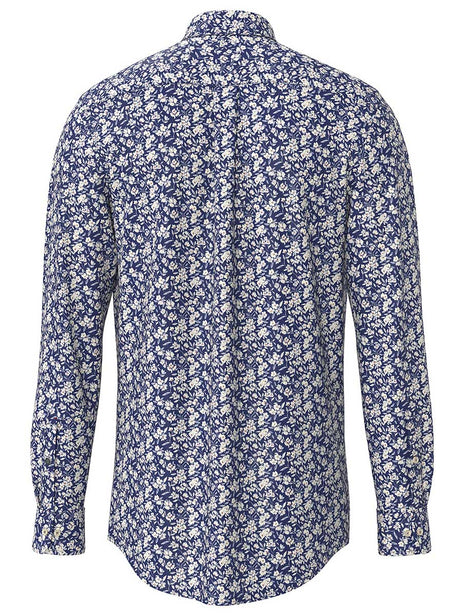 Fynch Hatton Shirts Fynch Hatton - Floral Print Cotton Long Sleeve Misty Blue Shirt