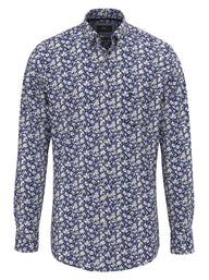 Fynch Hatton Shirts Fynch Hatton - Floral Print Cotton Long Sleeve Misty Blue Shirt