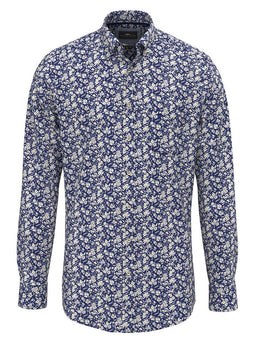 Fynch Hatton Shirts Fynch Hatton - Floral Print Cotton Long Sleeve Misty Blue Shirt