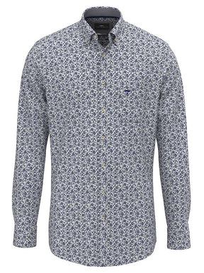 Fynch Hatton Shirts Fynch Hatton - Floral Print Cotton Long Sleeve Misty Blue Shirt