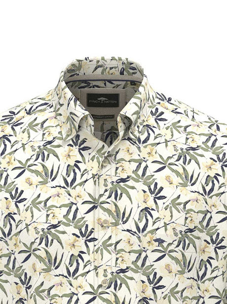 Fynch Hatton Shirts Fynch Hatton - Floral Print Cotton Long Sleeve Pale Yellow Shirt
