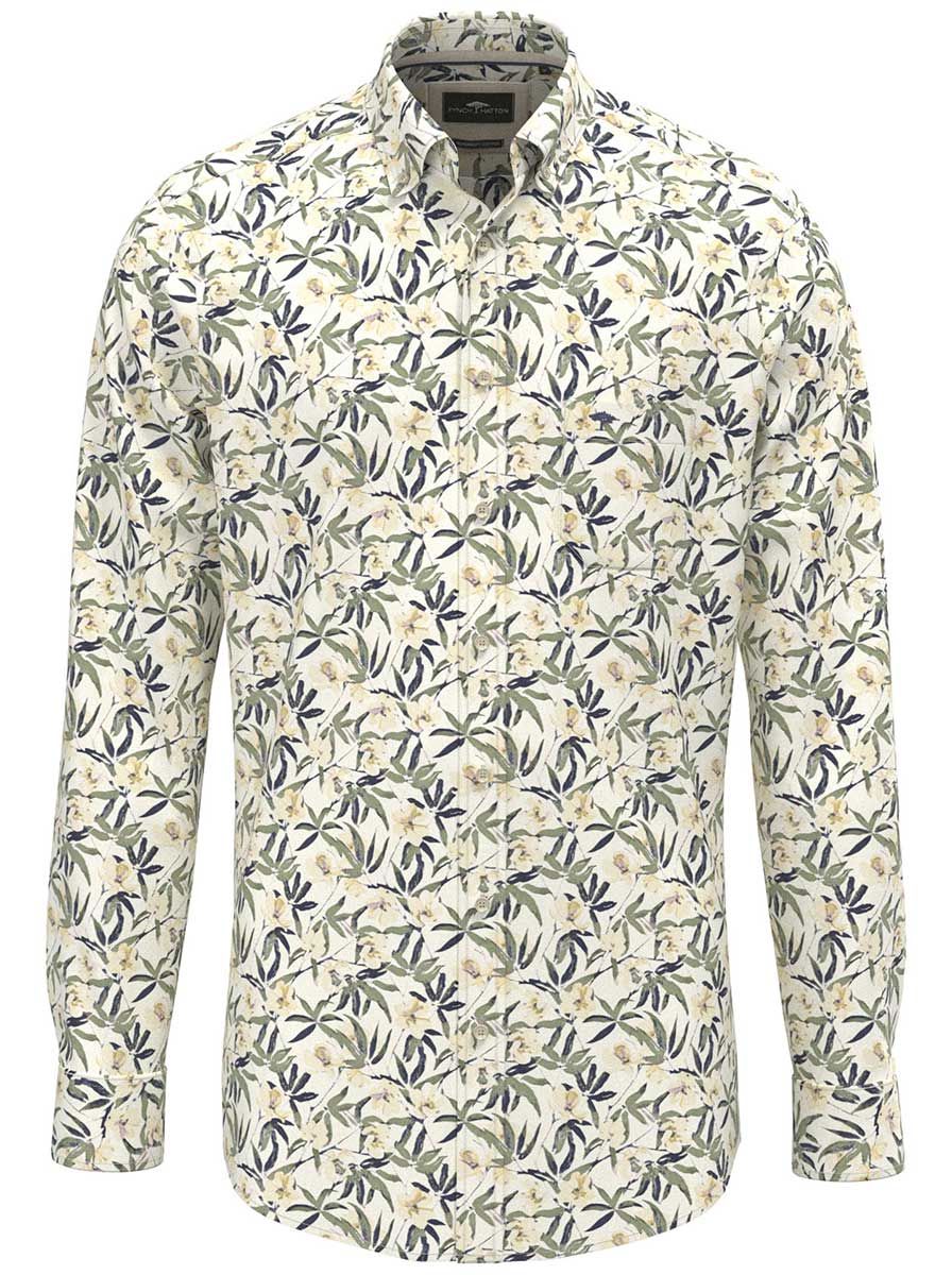 Fynch Hatton Shirts Fynch Hatton - Floral Print Cotton Long Sleeve Pale Yellow Shirt