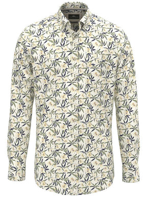 Fynch Hatton Shirts Fynch Hatton - Floral Print Cotton Long Sleeve Pale Yellow Shirt
