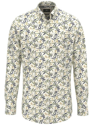 Fynch Hatton Shirts Fynch Hatton - Floral Print Cotton Long Sleeve Pale Yellow Shirt