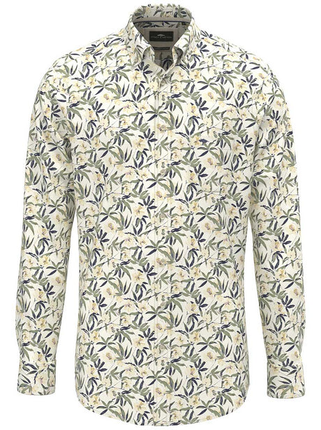Fynch Hatton Shirts Fynch Hatton - Floral Print Cotton Long Sleeve Pale Yellow Shirt