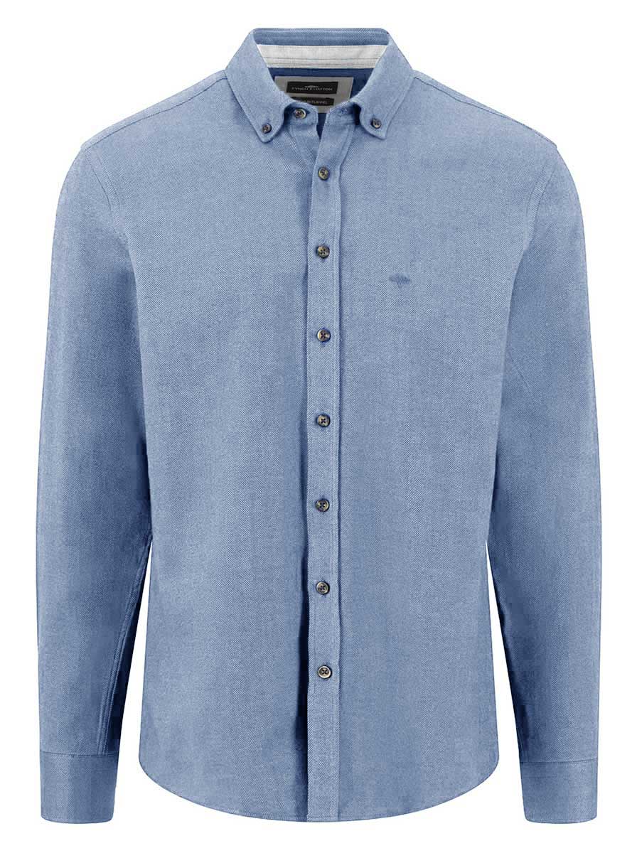 Fynch Hatton Shirts Fynch Hatton - Herringbone Flannel Long Sleeve Air Blue Shirt