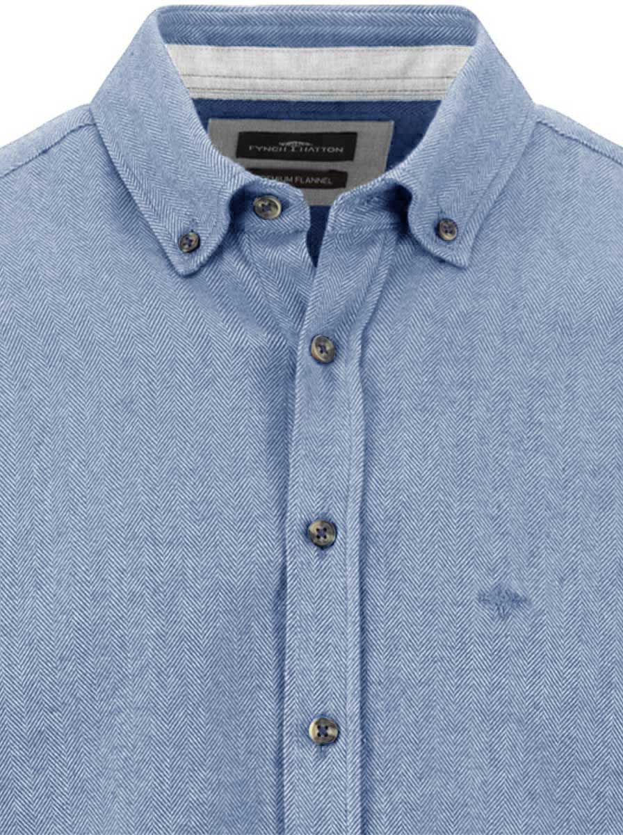 Fynch Hatton Shirts Fynch Hatton - Herringbone Flannel Long Sleeve Air Blue Shirt