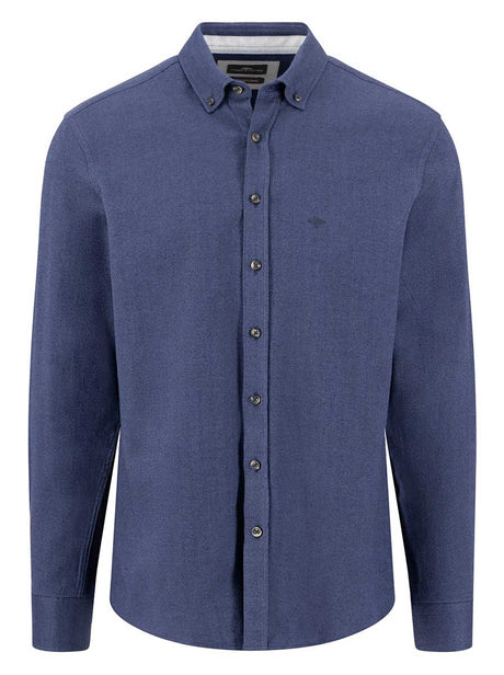 Fynch Hatton Shirts Fynch Hatton - Herringbone Flannel Long Sleeve Navy Shirt