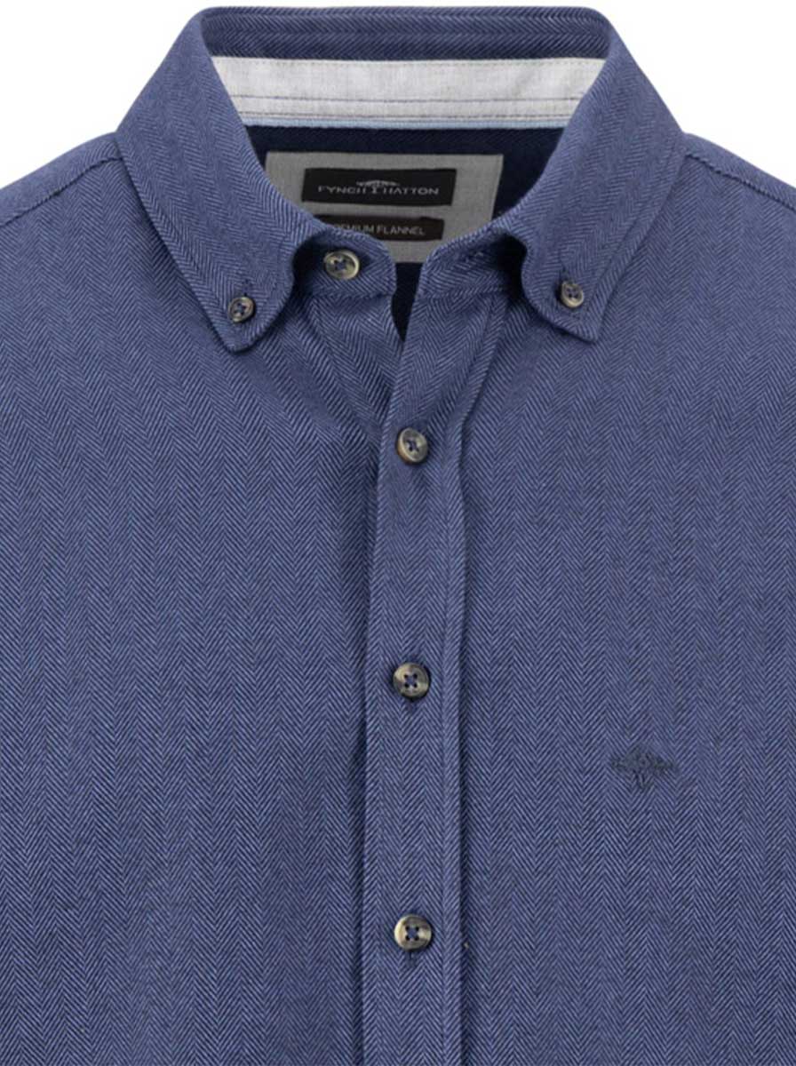 Fynch Hatton Shirts Fynch Hatton - Herringbone Flannel Long Sleeve Navy Shirt
