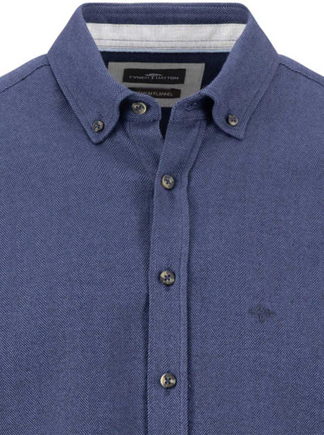 Fynch Hatton Shirts Fynch Hatton - Herringbone Flannel Long Sleeve Navy Shirt