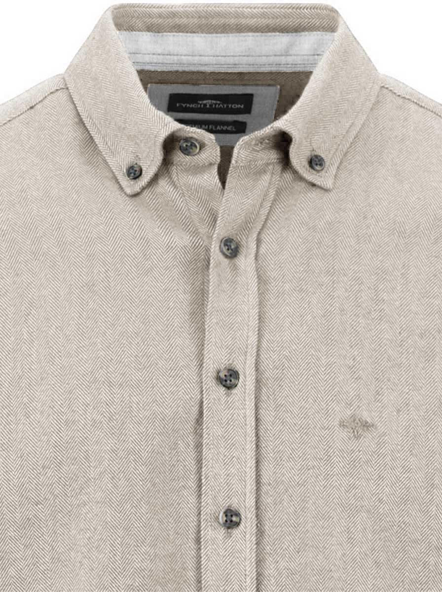 Fynch Hatton Shirts Fynch Hatton - Herringbone Flannel Long Sleeve Snow White Shirt