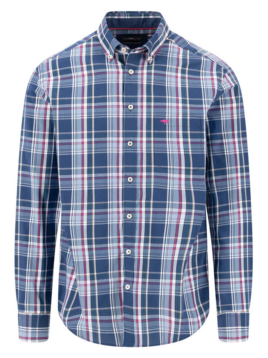 Fynch Hatton Shirts Fynch Hatton - Multi Check Ink Blue Long Sleeve Cotton Shirt