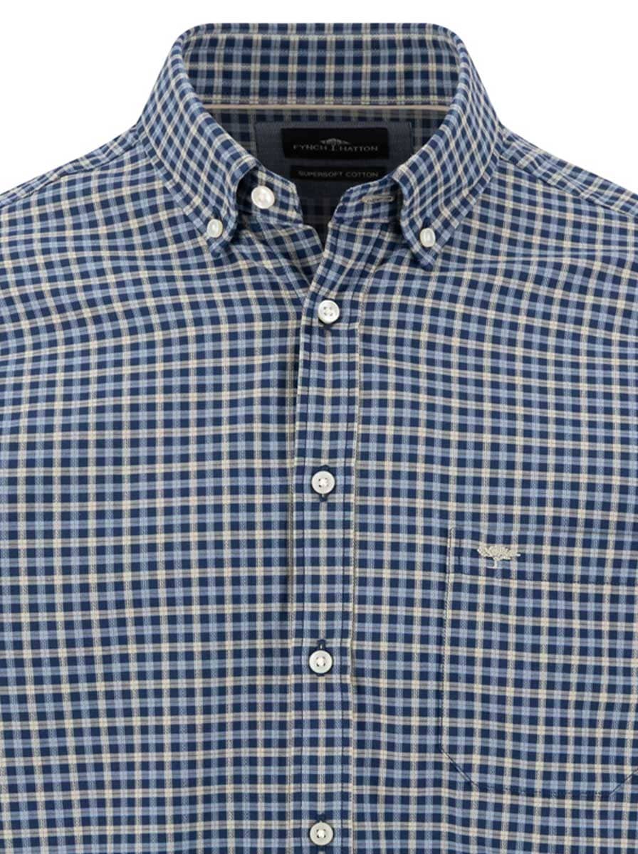 Fynch Hatton Shirts Fynch Hatton - Multi Check Ink Blue Long Sleeve Cotton Shirt