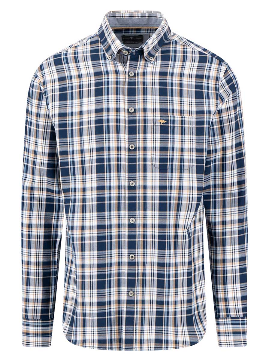 Fynch Hatton Shirts Fynch Hatton - Multi Check Navy Long Sleeve Cotton Twill Shirt
