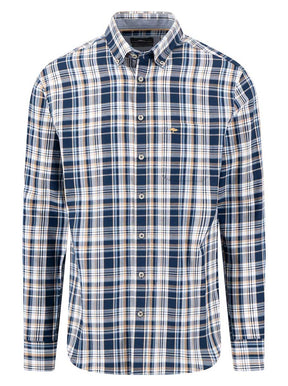 Fynch Hatton Shirts Fynch Hatton - Multi Check Navy Long Sleeve Cotton Twill Shirt
