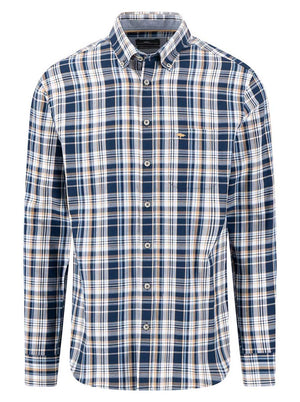 Fynch Hatton Shirts Fynch Hatton - Multi Check Navy Long Sleeve Cotton Twill Shirt