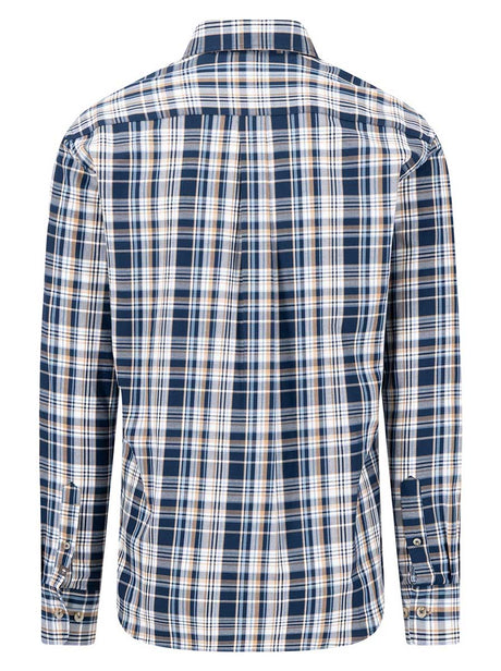 Fynch Hatton Shirts Fynch Hatton - Multi Check Navy Long Sleeve Cotton Twill Shirt