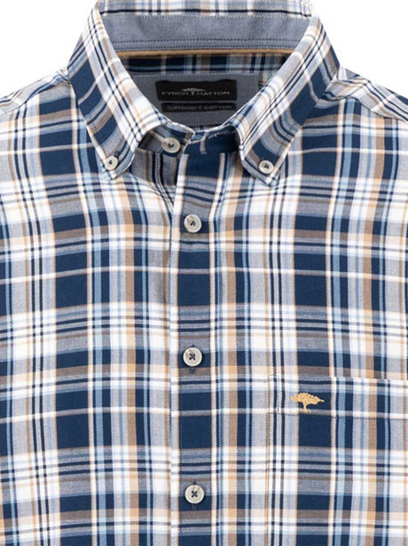 Fynch Hatton Shirts Fynch Hatton - Multi Check Navy Long Sleeve Cotton Twill Shirt