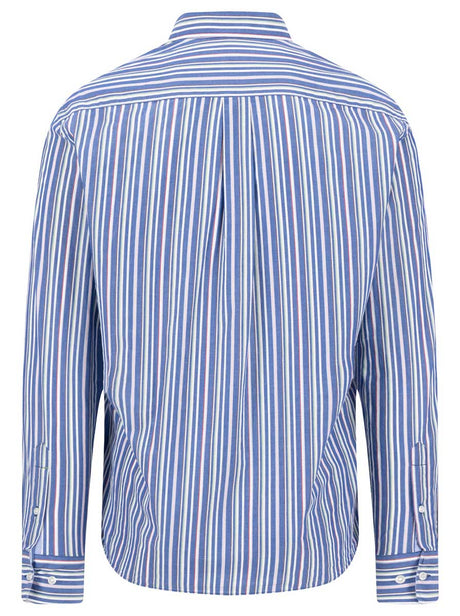 Fynch Hatton Shirts Fynch Hatton - Multi Stripe Cotton Long Sleeve Harbour Blue Shirt