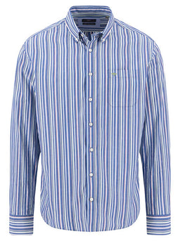 Fynch Hatton Shirts Fynch Hatton - Multi Stripe Cotton Long Sleeve Harbour Blue Shirt