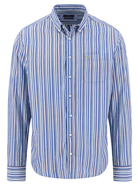 Fynch Hatton Shirts Fynch Hatton - Multi Stripe Cotton Long Sleeve Harbour Blue Shirt