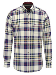 Fynch Hatton Shirts Fynch Hatton - Plaid Check Cotton Long Sleeve Deep Merlot Shirt