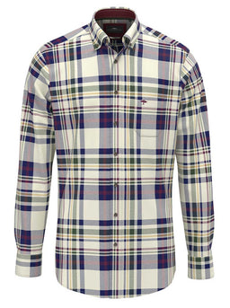 Fynch Hatton Shirts Fynch Hatton - Plaid Check Cotton Long Sleeve Deep Merlot Shirt