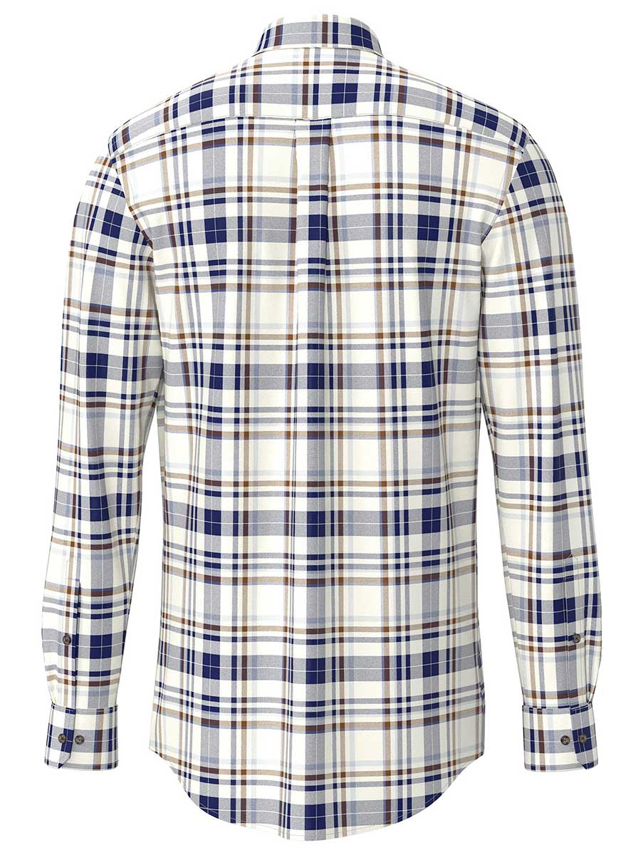 Fynch Hatton Shirts Fynch Hatton - Plaid Check Cotton Long Sleeve Misty Blue Shirt