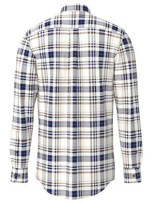 Fynch Hatton Shirts Fynch Hatton - Plaid Check Cotton Long Sleeve Misty Blue Shirt