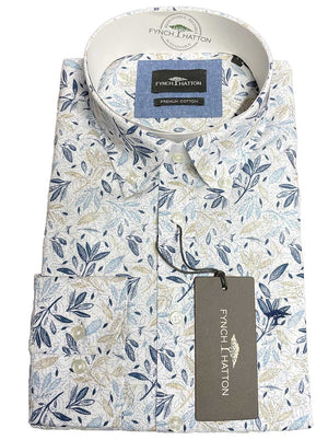 Fynch Hatton Shirts Fynch Hatton - Premium Cotton Beige Leaf Print Shirt