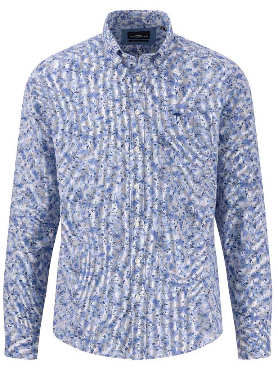 Fynch Hatton Shirts Fynch Hatton - Premium Cotton Blue Leaf Print Shirt