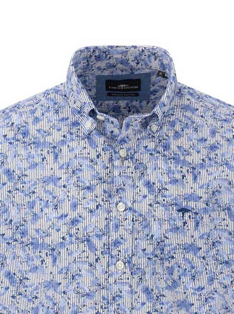 Fynch Hatton Shirts Fynch Hatton - Premium Cotton Blue Leaf Print Shirt