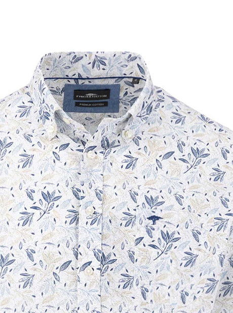 Fynch Hatton Shirts Fynch Hatton - Premium Cotton Leaf Print Beige Shirt