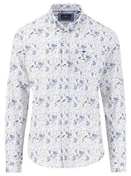 Fynch Hatton Shirts Fynch Hatton - Premium Cotton Leaf Print Beige Shirt