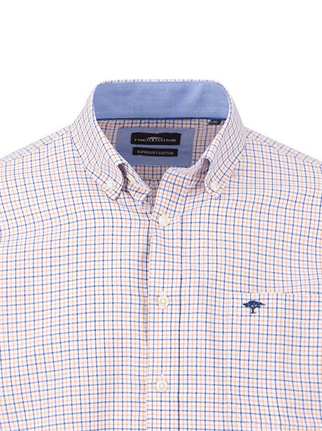 Fynch Hatton Shirts Fynch Hatton - Premium Cotton Multi Check Orange Shirt