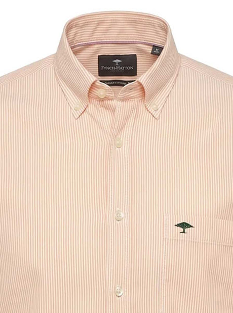 Fynch Hatton Shirts Fynch Hatton - Striped Oxford Cotton Long Sleeve Tangerine Shirt