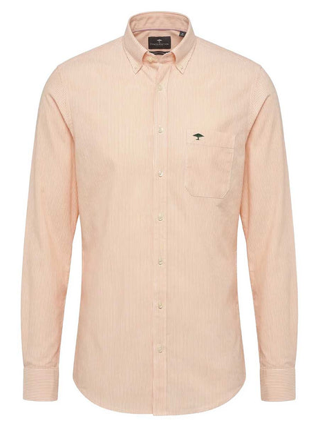 Fynch Hatton Shirts Fynch Hatton - Striped Oxford Cotton Long Sleeve Tangerine Shirt