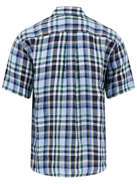 Fynch Hatton Short Sleeve Shirts Fynch Hatton - Check Linen Pine Green Short Sleeve Shirt