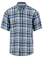 Fynch Hatton Short Sleeve Shirts Fynch Hatton - Check Linen Pine Green Short Sleeve Shirt