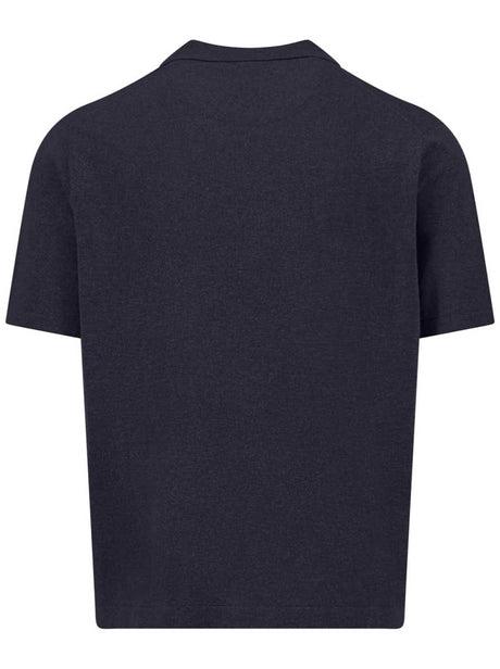 Fynch Hatton Short Sleeve Shirts Fynch Hatton - Cotton/Linen Navy Short Sleeve Knitted Shirt