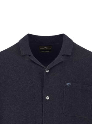 Fynch Hatton Short Sleeve Shirts Fynch Hatton - Cotton/Linen Navy Short Sleeve Knitted Shirt