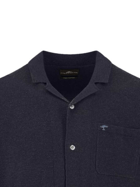Fynch Hatton Short Sleeve Shirts Fynch Hatton - Cotton/Linen Navy Short Sleeve Knitted Shirt