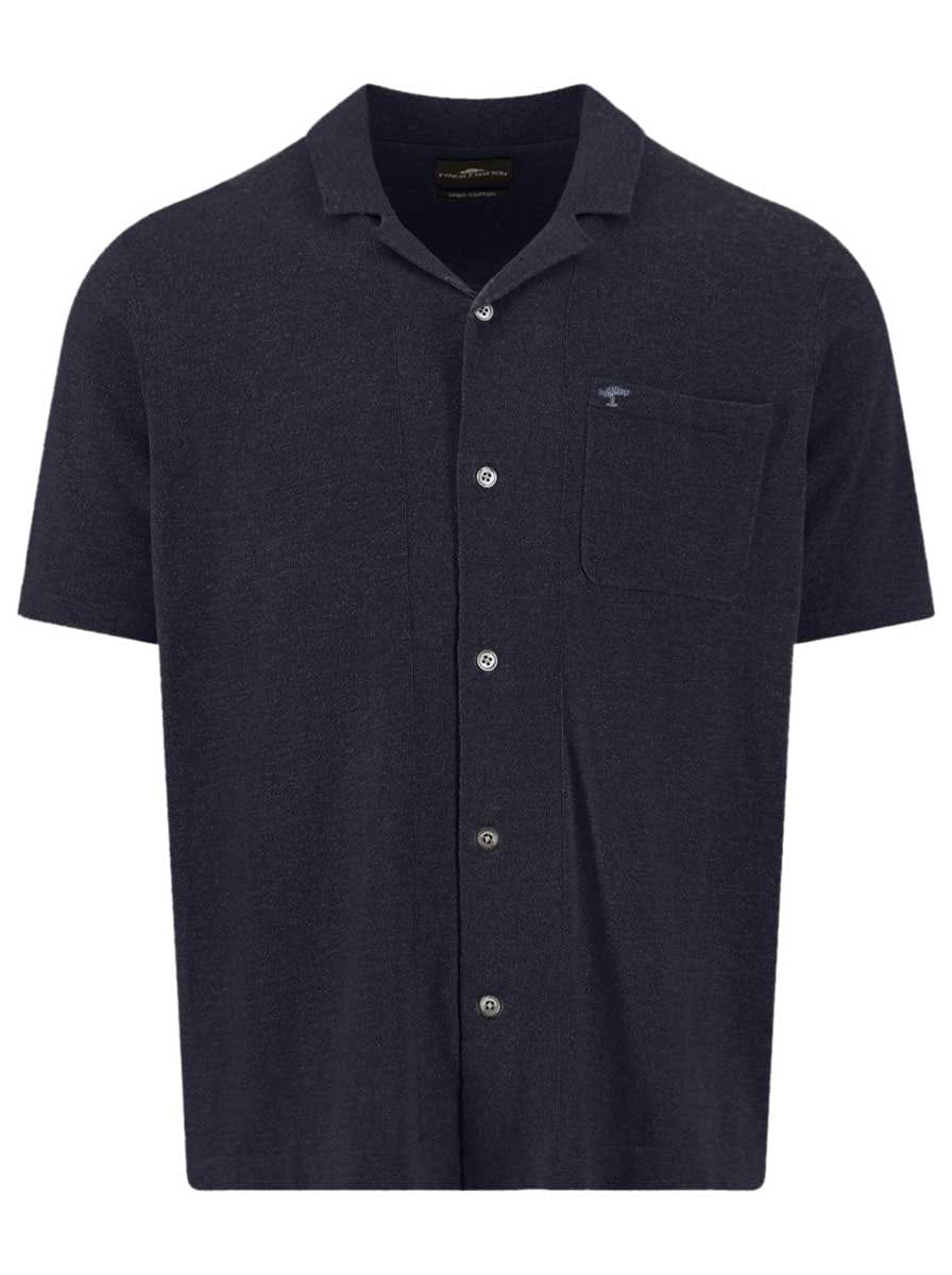 Fynch Hatton Short Sleeve Shirts Fynch Hatton - Cotton/Linen Navy Short Sleeve Knitted Shirt