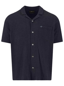 Fynch Hatton Short Sleeve Shirts Fynch Hatton - Cotton/Linen Navy Short Sleeve Knitted Shirt