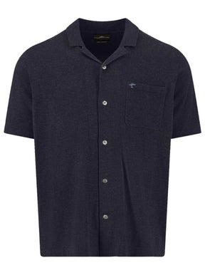 Fynch Hatton Short Sleeve Shirts Fynch Hatton - Cotton/Linen Navy Short Sleeve Knitted Shirt