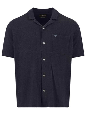 Fynch Hatton Short Sleeve Shirts Fynch Hatton - Cotton/Linen Navy Short Sleeve Knitted Shirt