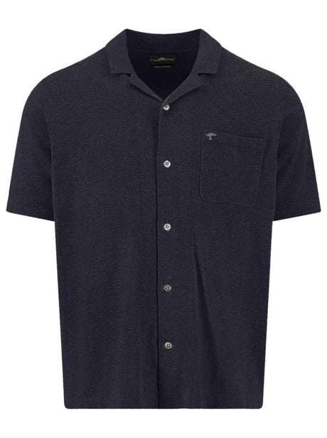 Fynch Hatton Short Sleeve Shirts Fynch Hatton - Cotton/Linen Navy Short Sleeve Knitted Shirt