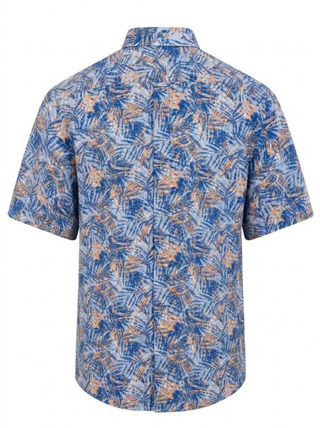 Fynch Hatton Short Sleeve Shirts Fynch Hatton - Fern Print Tangerine Linen Short Sleeve Shirt
